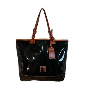 DOONEY & BOURKE patent leather satchel handbag. Black and Brown Tote Bag